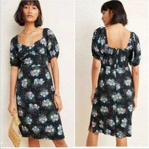 Anthropologie Tabia Black Floral Puff Sleeve Dress 6 Cottagecore Goth